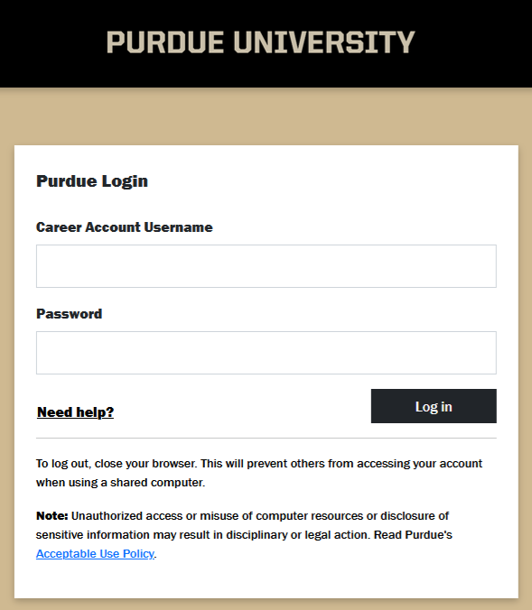 Purdue's new login screen will require users to enter their career account username and password.