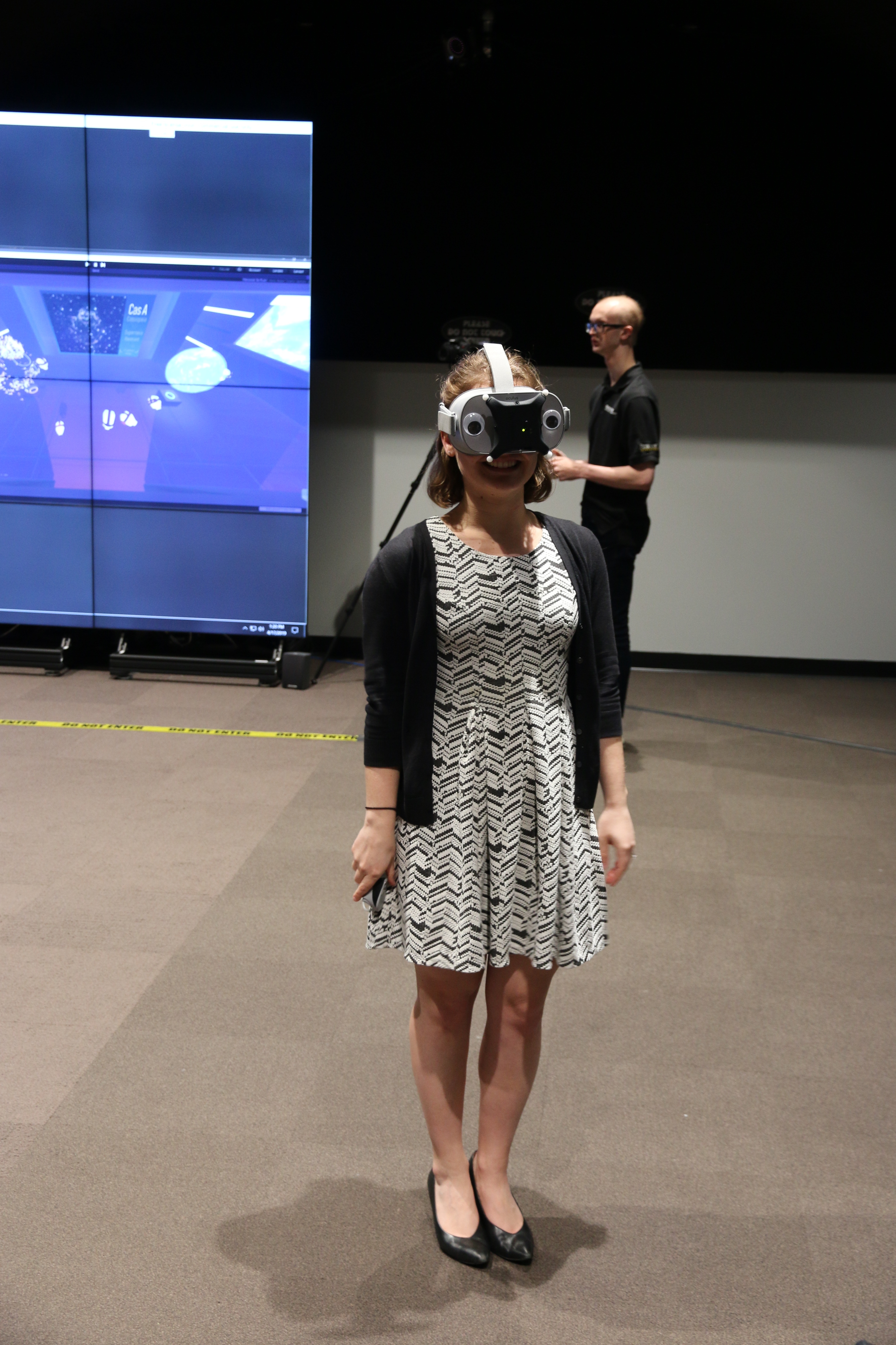 A user trying out the new collaborative virtual reality environment, The Forget