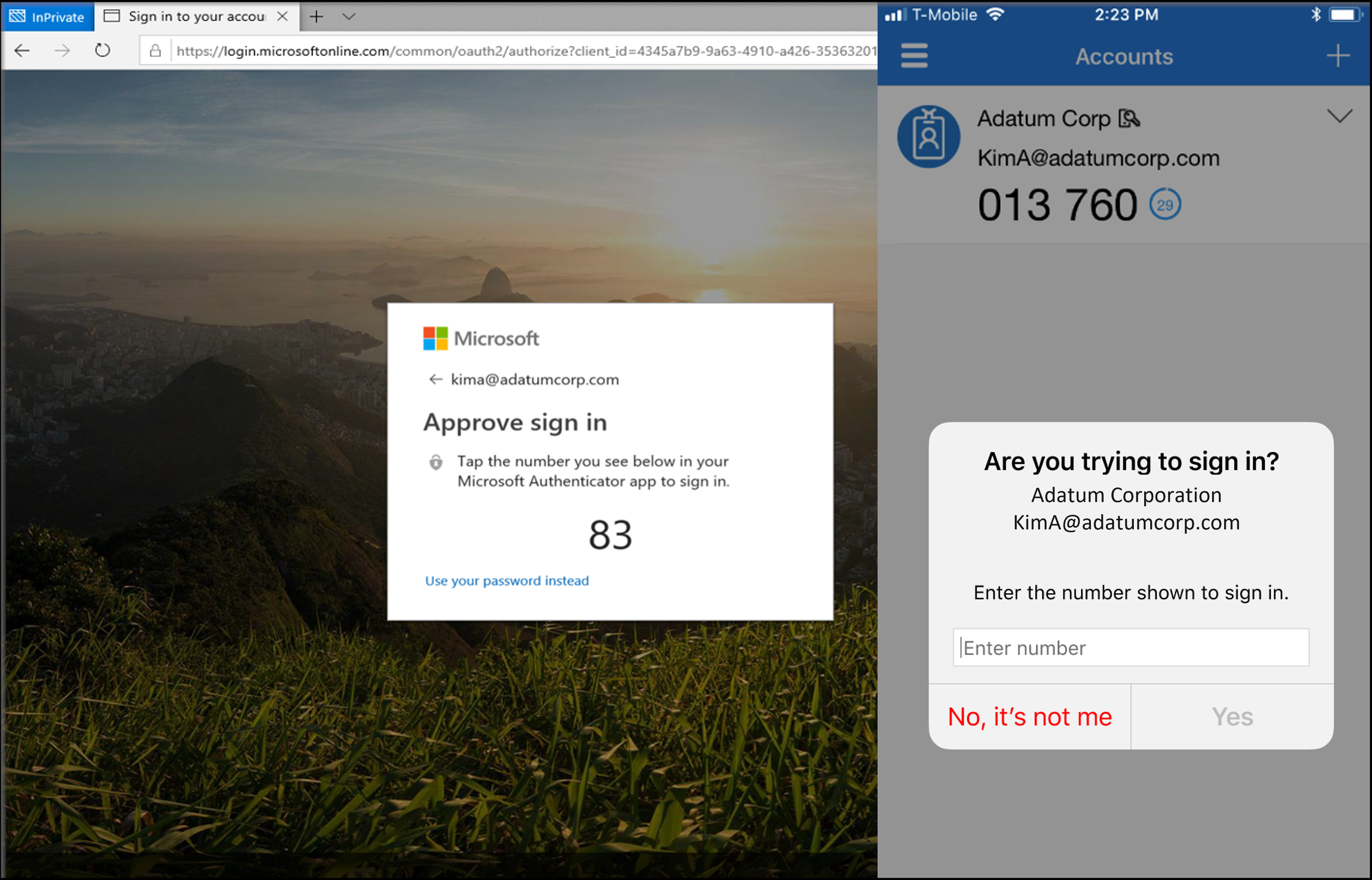 Number matching will show a number provided by Microsoft and users will have to type that number into their app to complete authentication.