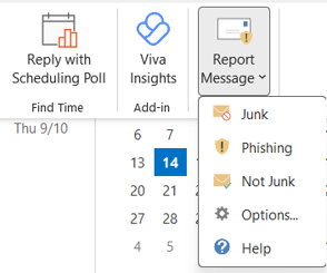 Screen capture of how to report a spam email